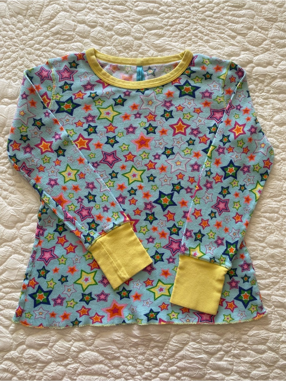 Victoria's Secret Vintage Heart Label Star Print Waffle Knit Long Sleeve PJ Top
